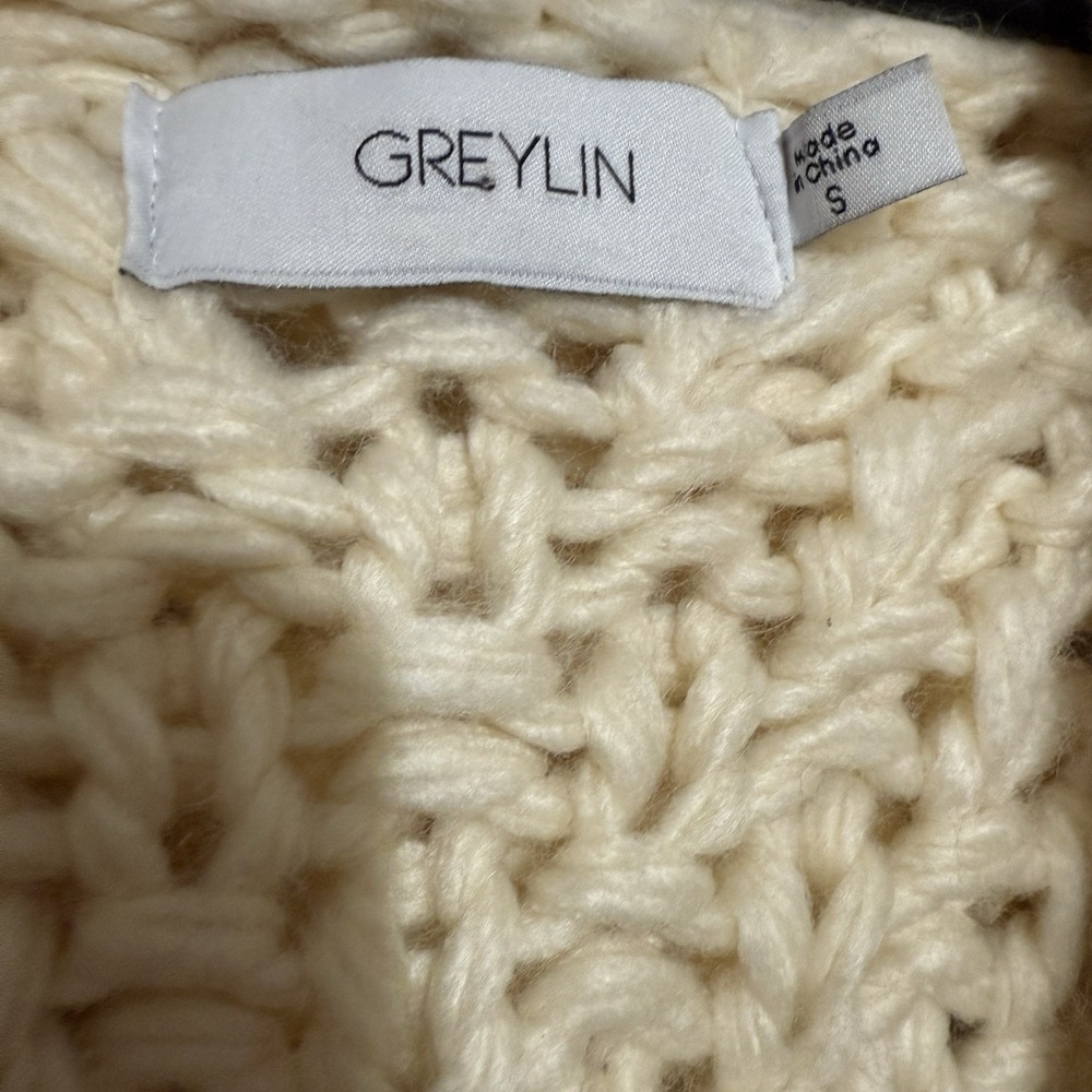 Greylin Anthropologie Chunky Cardigan Sweater With Hood Ivory Small Boho Comfy - Picture 5 of 9